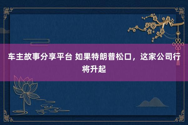 车主故事分享平台 如果特朗普松口，这家公司行将升起