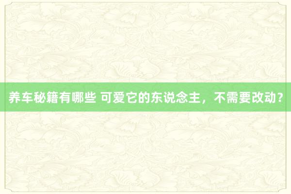 养车秘籍有哪些 可爱它的东说念主，不需要改动？