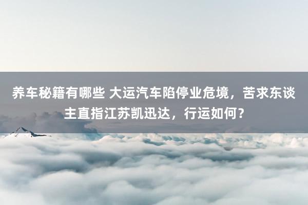 养车秘籍有哪些 大运汽车陷停业危境，苦求东谈主直指江苏凯迅达，行运如何？