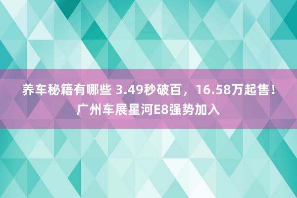 养车秘籍有哪些 3.49秒破百，16.58万起售！广州车展星河E8强势加入