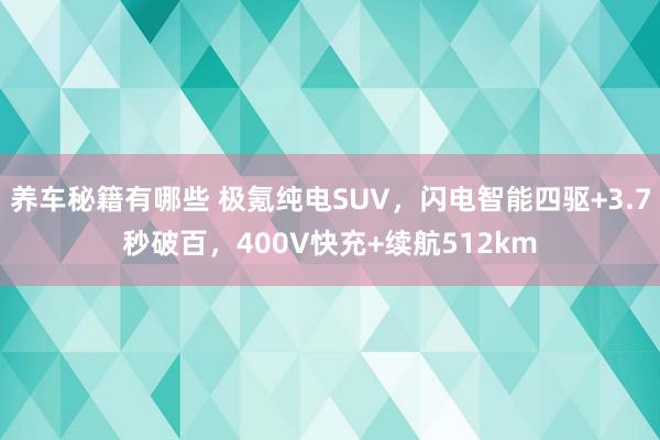 养车秘籍有哪些 极氪纯电SUV，闪电智能四驱+3.7秒破百，400V快充+续航512km