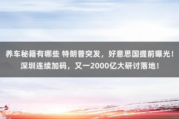 养车秘籍有哪些 特朗普突发，好意思国提前曝光！深圳连续加码，又一2000亿大研讨落地！