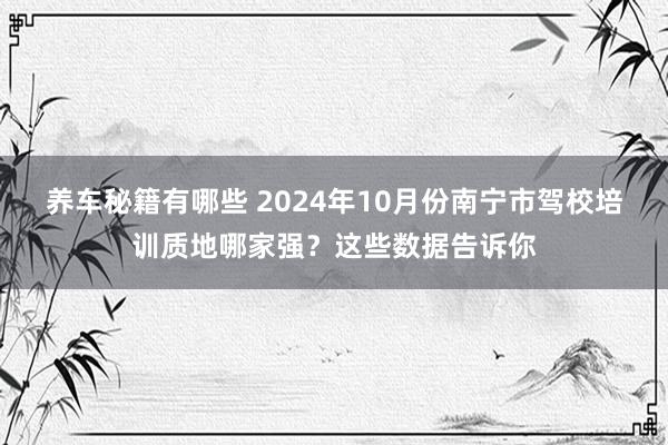 养车秘籍有哪些 2024年10月份南宁市驾校培训质地哪家强？这些数据告诉你