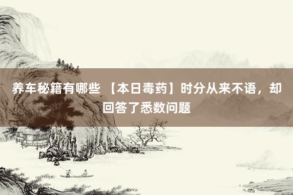 养车秘籍有哪些 【本日毒药】时分从来不语，却回答了悉数问题