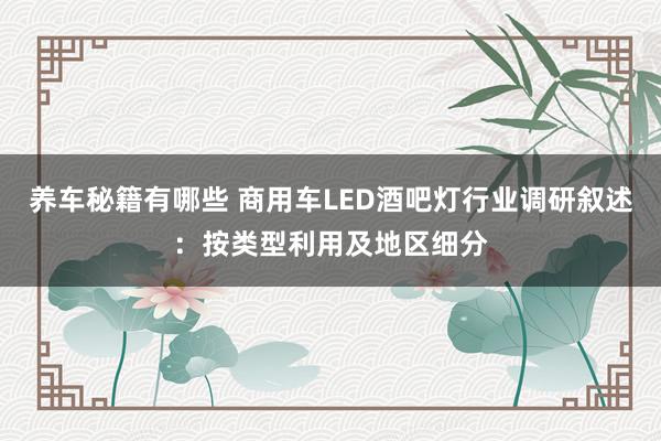 养车秘籍有哪些 商用车LED酒吧灯行业调研叙述：按类型利用及地区细分