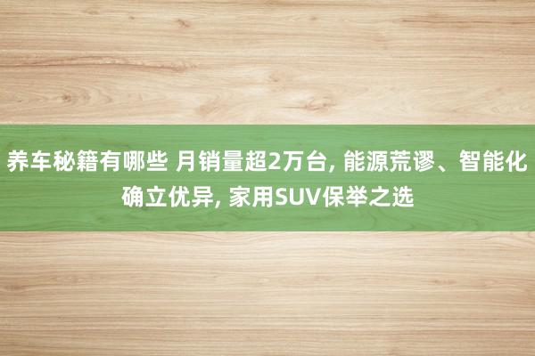 养车秘籍有哪些 月销量超2万台, 能源荒谬、智能化确立优异, 家用SUV保举之选