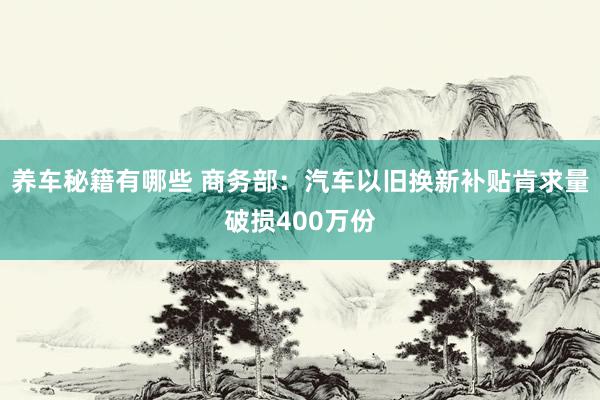 养车秘籍有哪些 商务部：汽车以旧换新补贴肯求量破损400万份