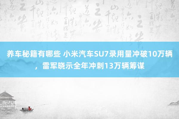 养车秘籍有哪些 小米汽车SU7录用量冲破10万辆，雷军晓示全年冲刺13万辆筹谋