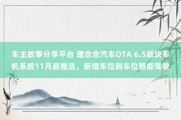 车主故事分享平台 理念念汽车OTA 6.5版块车机系统11月底推送，新增车位到车位智能驾驶