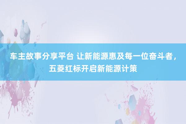 车主故事分享平台 让新能源惠及每一位奋斗者，五菱红标开启新能源计策