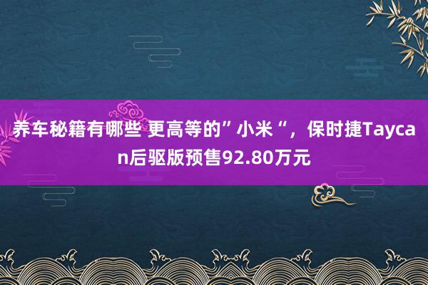 养车秘籍有哪些 更高等的”小米“，保时捷Taycan后驱版预售92.80万元