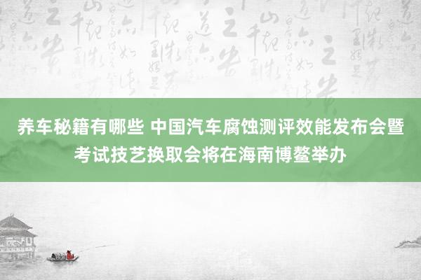 养车秘籍有哪些 中国汽车腐蚀测评效能发布会暨考试技艺换取会将在海南博鳌举办